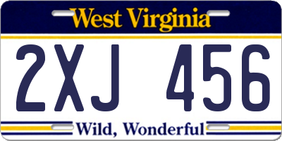 WV license plate 2XJ456