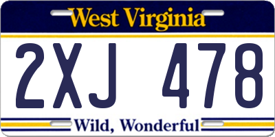 WV license plate 2XJ478
