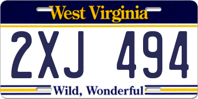 WV license plate 2XJ494