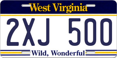 WV license plate 2XJ500