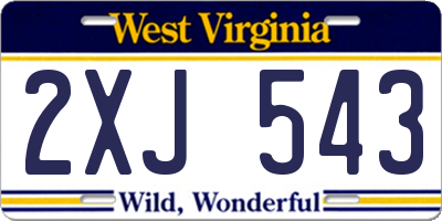 WV license plate 2XJ543