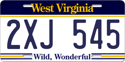 WV license plate 2XJ545
