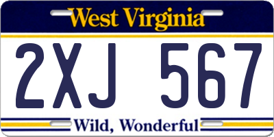 WV license plate 2XJ567