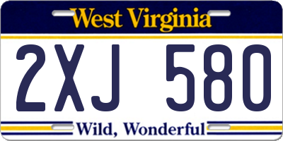 WV license plate 2XJ580