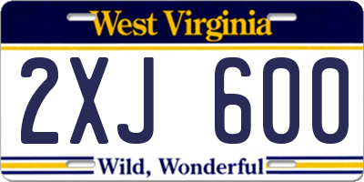 WV license plate 2XJ600