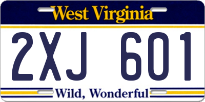 WV license plate 2XJ601