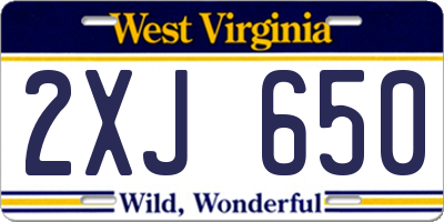 WV license plate 2XJ650