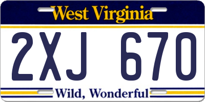 WV license plate 2XJ670