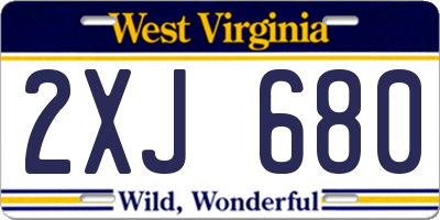 WV license plate 2XJ680