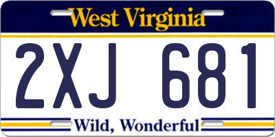 WV license plate 2XJ681