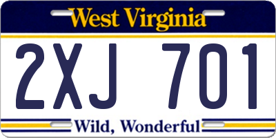 WV license plate 2XJ701