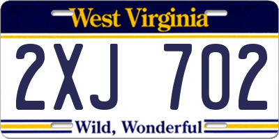 WV license plate 2XJ702