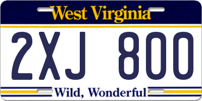 WV license plate 2XJ800