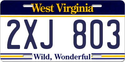 WV license plate 2XJ803