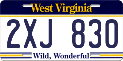 WV license plate 2XJ830