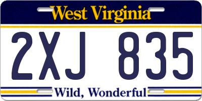 WV license plate 2XJ835