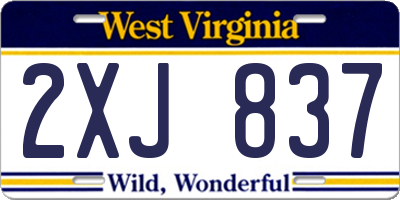 WV license plate 2XJ837