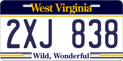 WV license plate 2XJ838