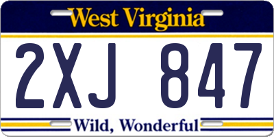 WV license plate 2XJ847