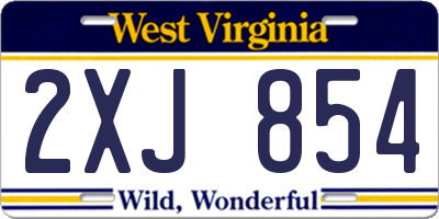 WV license plate 2XJ854
