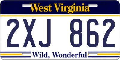 WV license plate 2XJ862