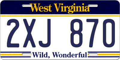 WV license plate 2XJ870