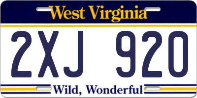 WV license plate 2XJ920