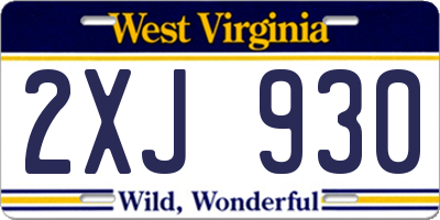 WV license plate 2XJ930