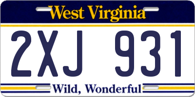 WV license plate 2XJ931