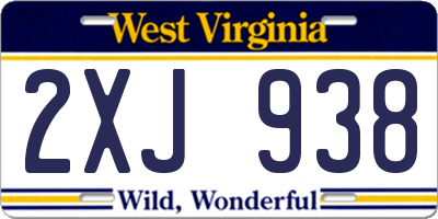 WV license plate 2XJ938