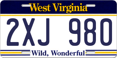 WV license plate 2XJ980