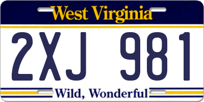 WV license plate 2XJ981