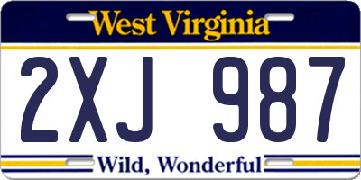 WV license plate 2XJ987