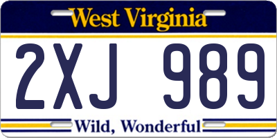 WV license plate 2XJ989