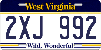 WV license plate 2XJ992