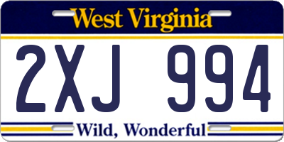 WV license plate 2XJ994