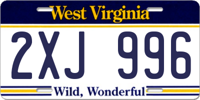 WV license plate 2XJ996