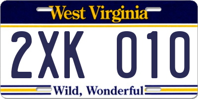 WV license plate 2XK010