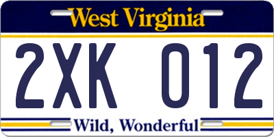 WV license plate 2XK012