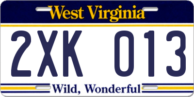 WV license plate 2XK013
