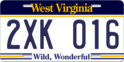 WV license plate 2XK016