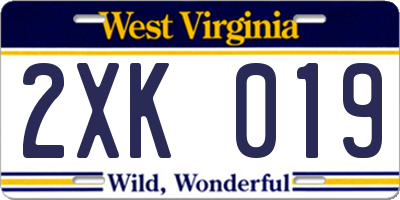WV license plate 2XK019