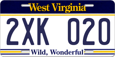 WV license plate 2XK020