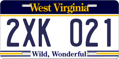 WV license plate 2XK021