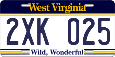 WV license plate 2XK025