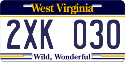 WV license plate 2XK030