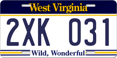 WV license plate 2XK031