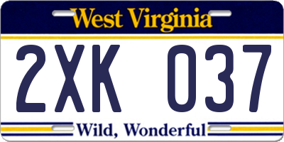 WV license plate 2XK037