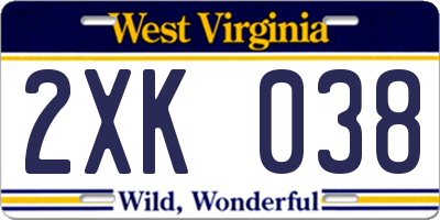 WV license plate 2XK038