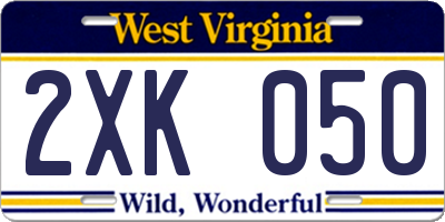 WV license plate 2XK050